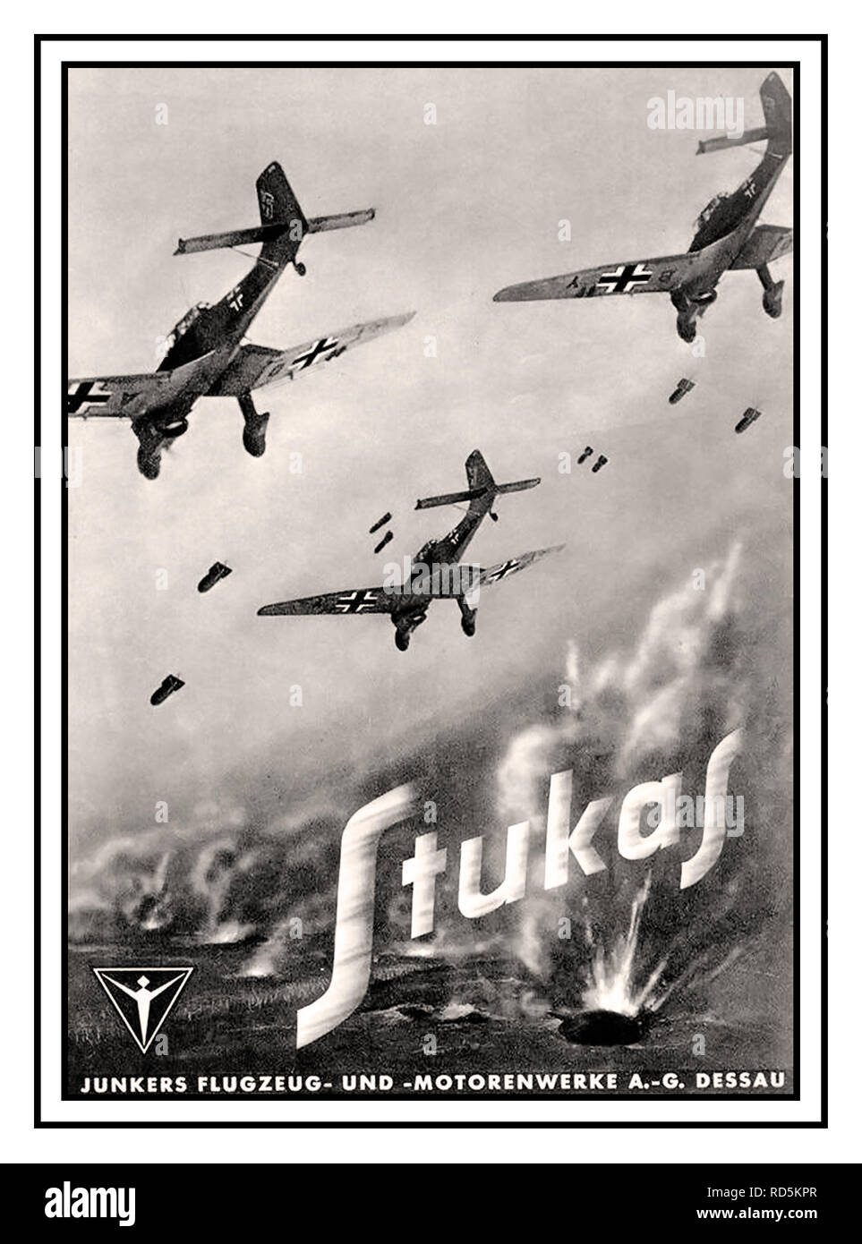 STUKA JU-87 Vintage WW2 Propaganda Poster für NS-Jagdbomber die Junkers Ju-87 TUKAS' Dive-Bomber durch "Junkers Flugzeug und Motorund Enwerke AG Dessau "Deutschland Hersteller Werbe Poster Stockfoto
