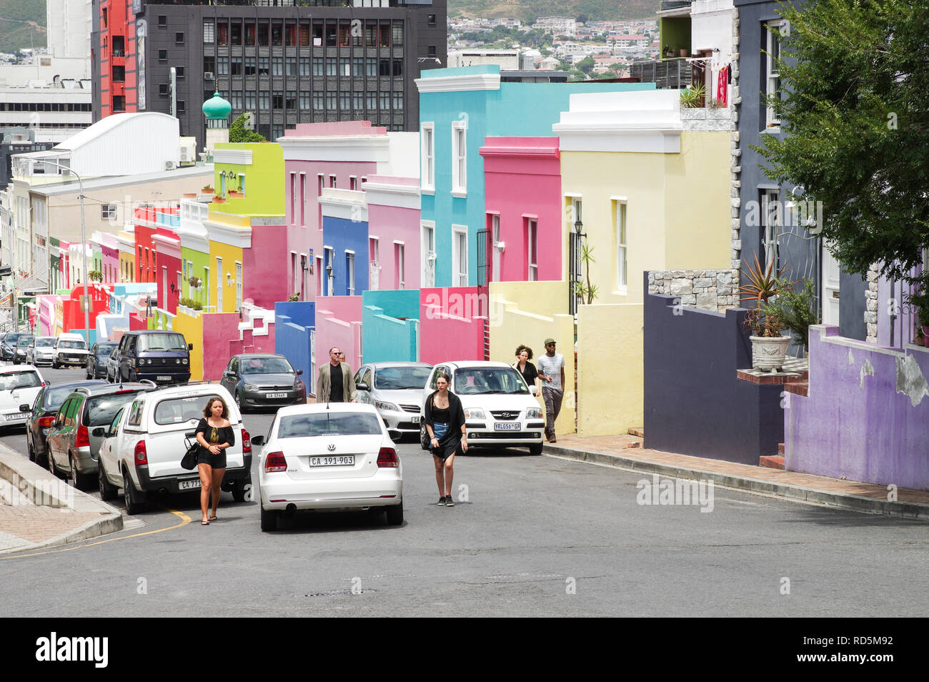 Farbenfrohe Bo-Kaap (Malay Quarter) Nachbarschaft in Kapstadt, Südafrika Stockfoto