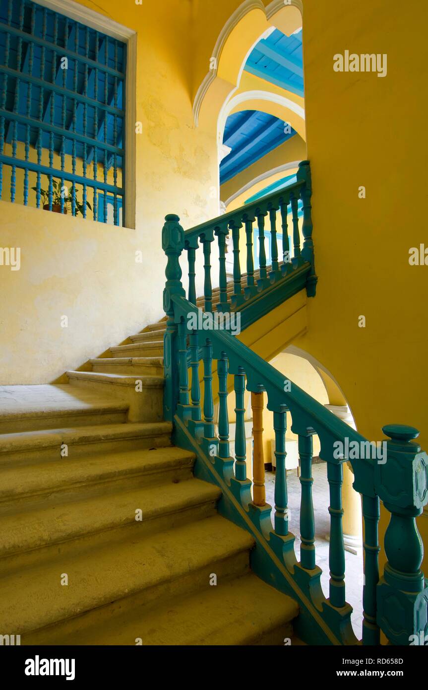 Treppen, Casa de la obra Pia, die Altstadt von Havanna, Weltkulturerbe der UNESCO, Kuba Stockfoto