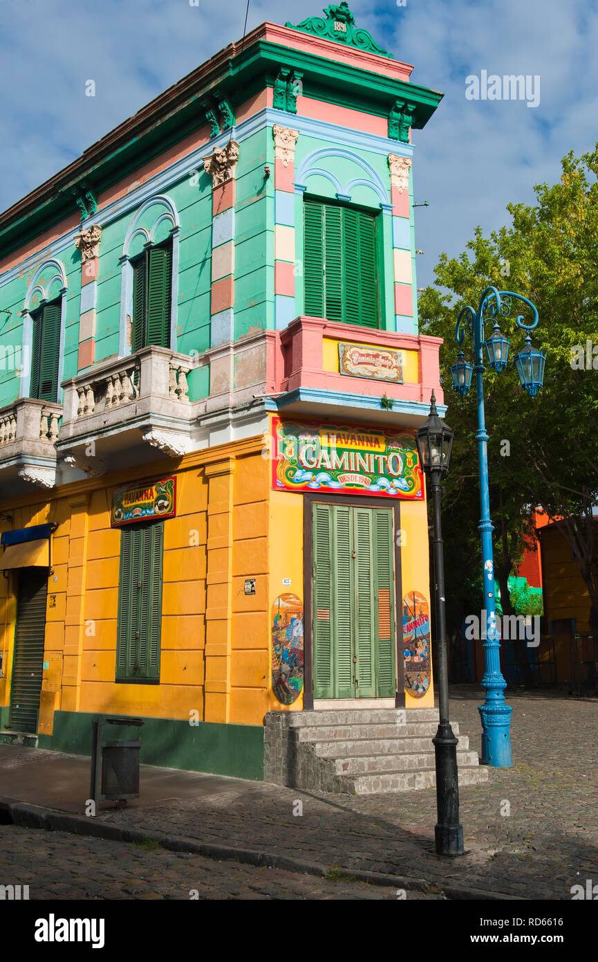Buntes Haus, El Caminito Straße, Stadtteil La Boca, Buenos Aires, Argentinien, Südamerika Stockfoto