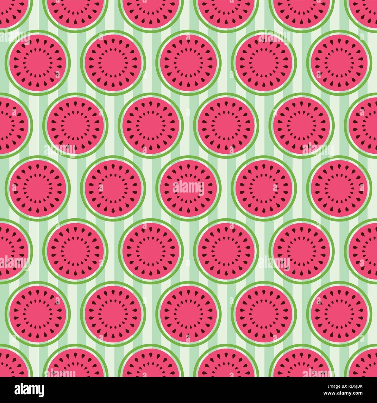 Die nahtlose Vektor Muster mit hellen Wassermelone. Gestreiften Hintergrund. Gut für Textil Design, Geschenkpapier und website Tapeten. Vect Stock Vektor