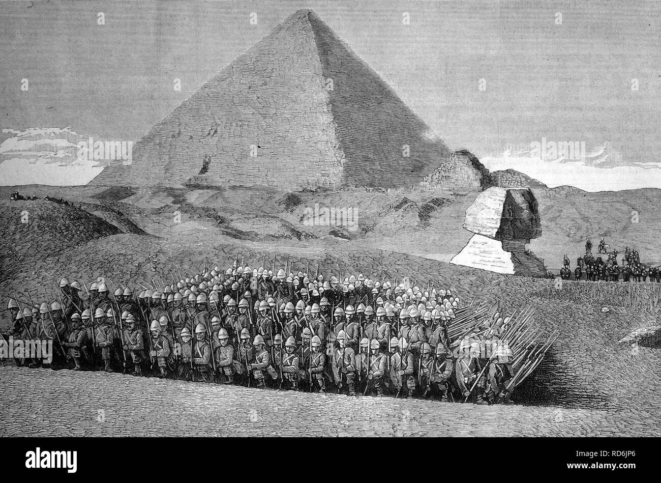 Der Krieg in Ägypten, zweite Bataillon Highland light Infanterie Stege an den Pyramiden, Ägypten, historisches Bild, 1883 Stockfoto