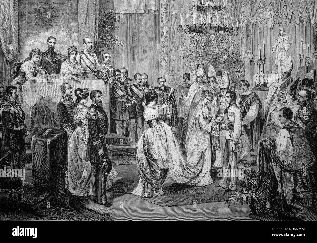 Hochzeit von der Crown Prince von Österreich und Prinzessin Stephanie von Belgien, 1881, historische Illustration, ca. 1886 Stockfoto