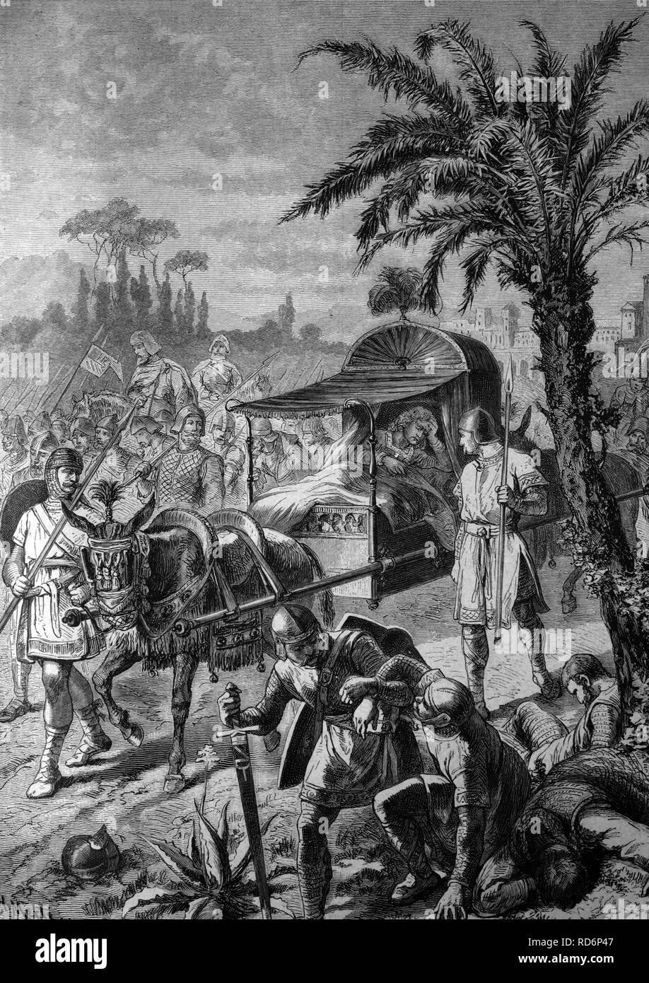 Der Kranke Roman Emperor Henry VI. (1165-1197), auf seinem Weg nach Capua, 1196, historische Abbildung, ca. 1886 Stockfoto