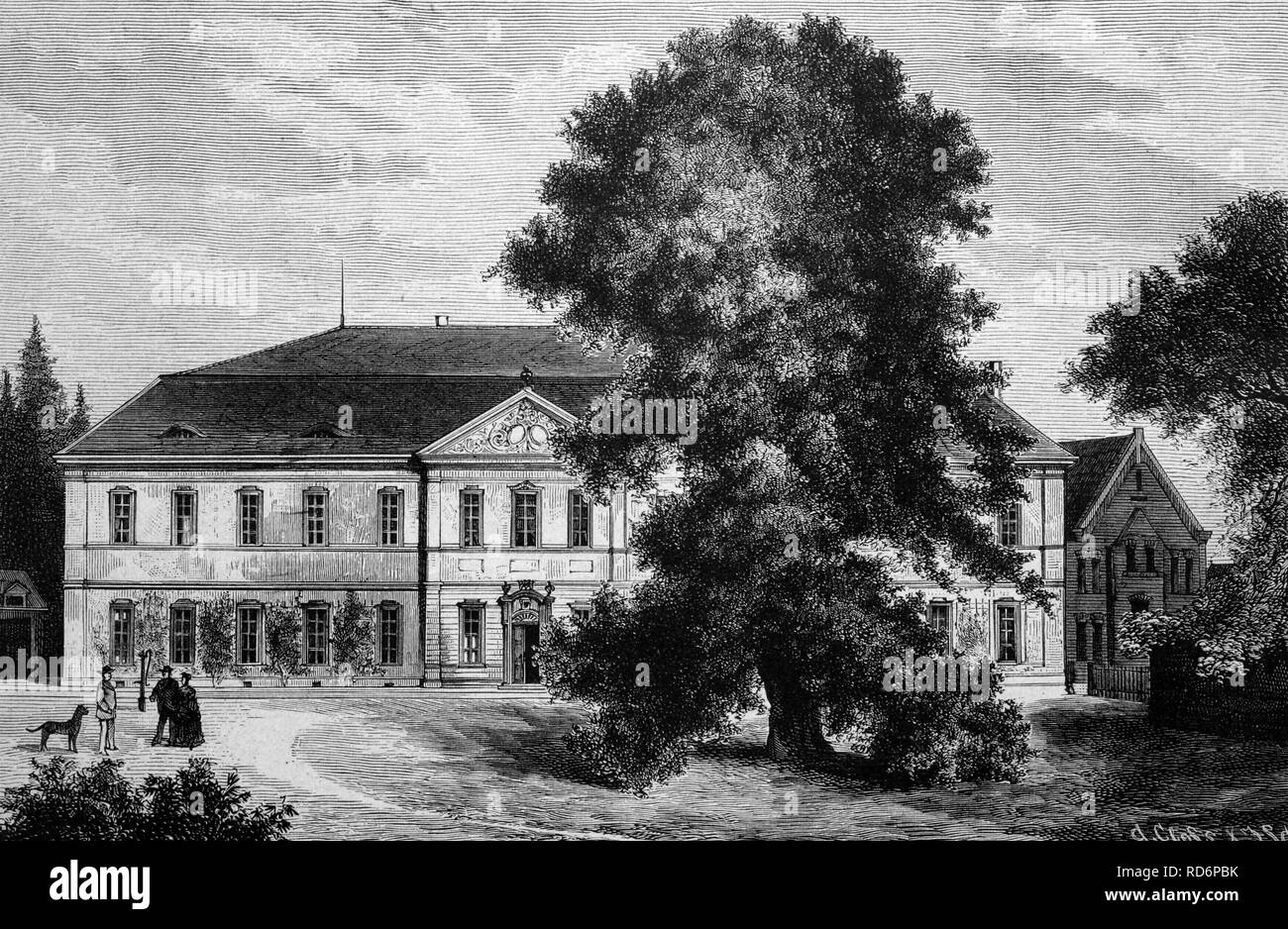 Schloss Schoenhausen Schloss mit der lieblingsbaum von Fürst Bismarck, Berlin, Historische Illustration, ca. 1886 Stockfoto