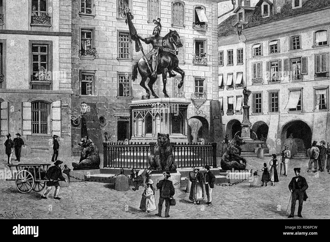 Erlach-Denkmal in Bern, Schweiz, historische Abbildung, ca. 1886 Stockfoto