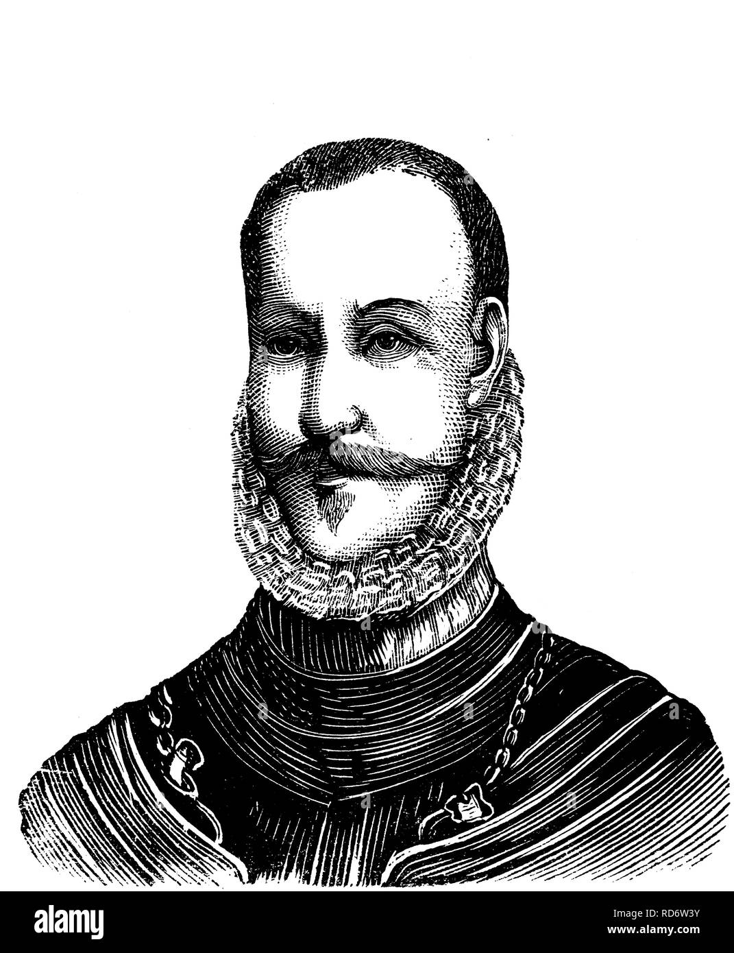 Friedrich II. von Dänemark, 1534-1588, König von Dänemark und Norwegen, Holzschnitt aus dem Jahr 1880 Stockfoto