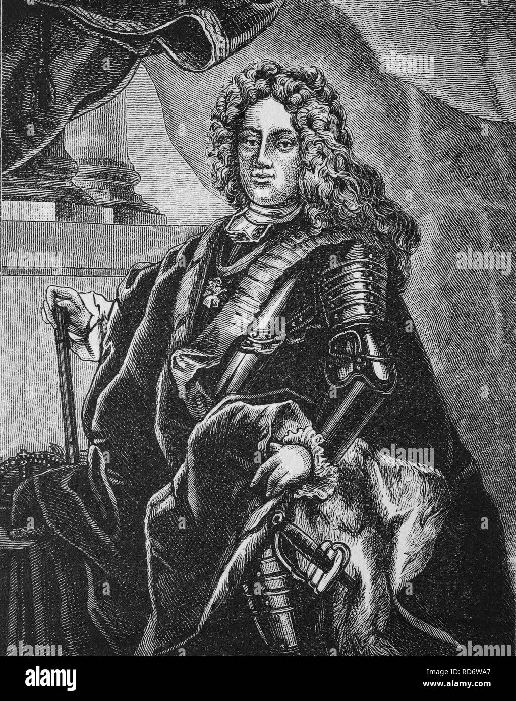 August I. von Sachsen, August der starke, Kurfürst von Sachsen und König von Polen, 1670-1733, Holzschnitt aus dem Jahr 1880 Stockfoto