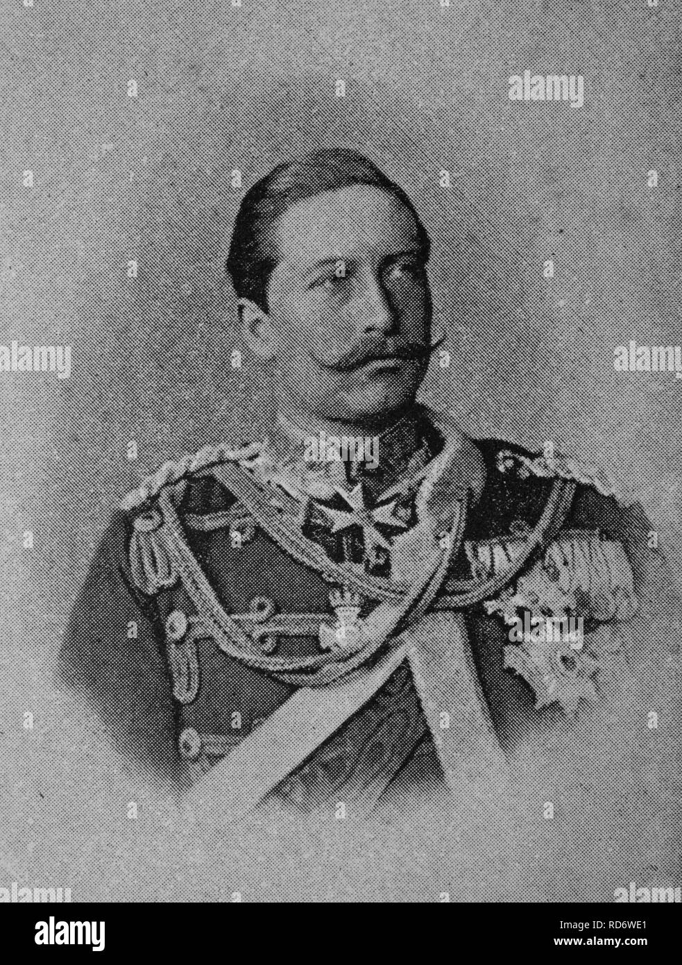 Wilhelm II., 1859-1941, deutscher Kaiser, König von Preußen, Holzschnitt aus dem Jahr 1880 Stockfoto