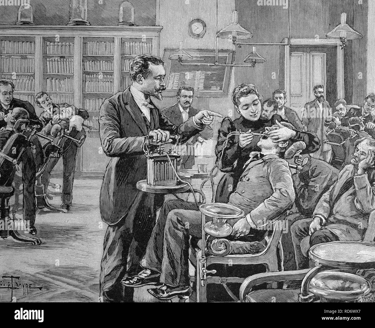 In der Klinik, Schulzahnklinik in Paris, Frankreich, Holzschnitt um 1871 Stockfoto