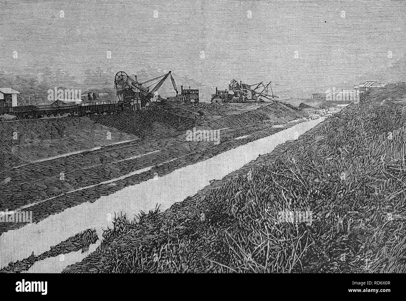 Bau des Panama-Kanal, Mittelamerika, Holzschnitt um 1871 Stockfoto