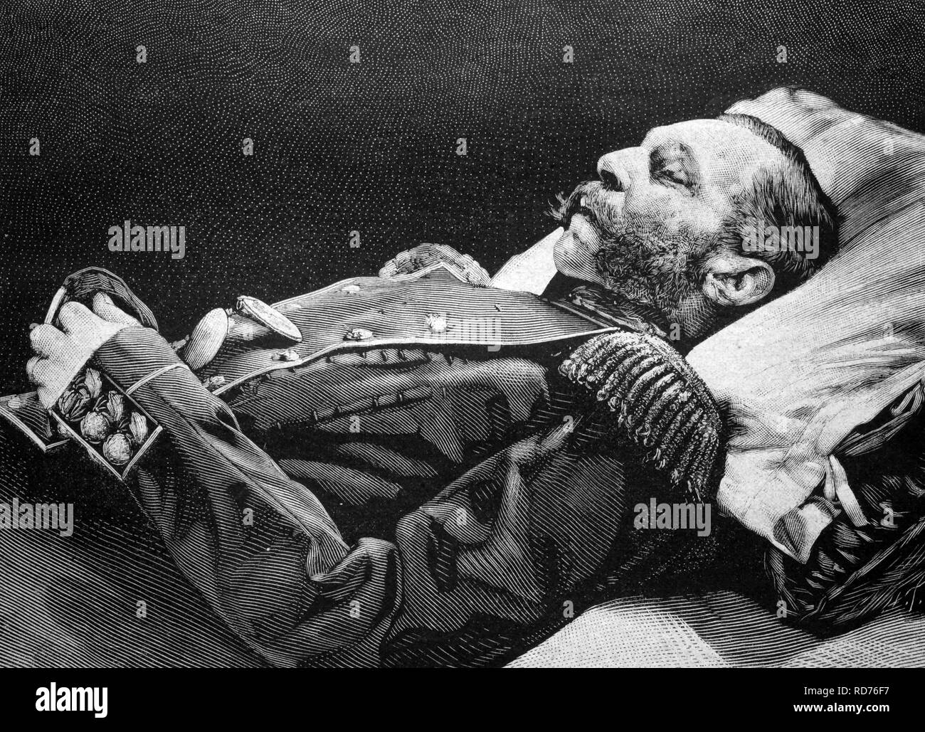 Kaiser Alexander II. von Russland auf seinem Sterbebett, 1881, historische Abbildung, ca. 1886 Stockfoto