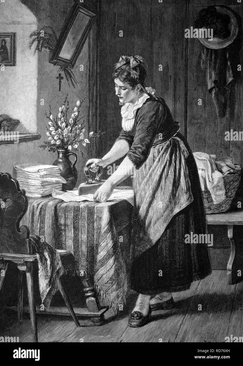 Frau, Bügeln, historische Abbildung, ca. 1886 Stockfoto