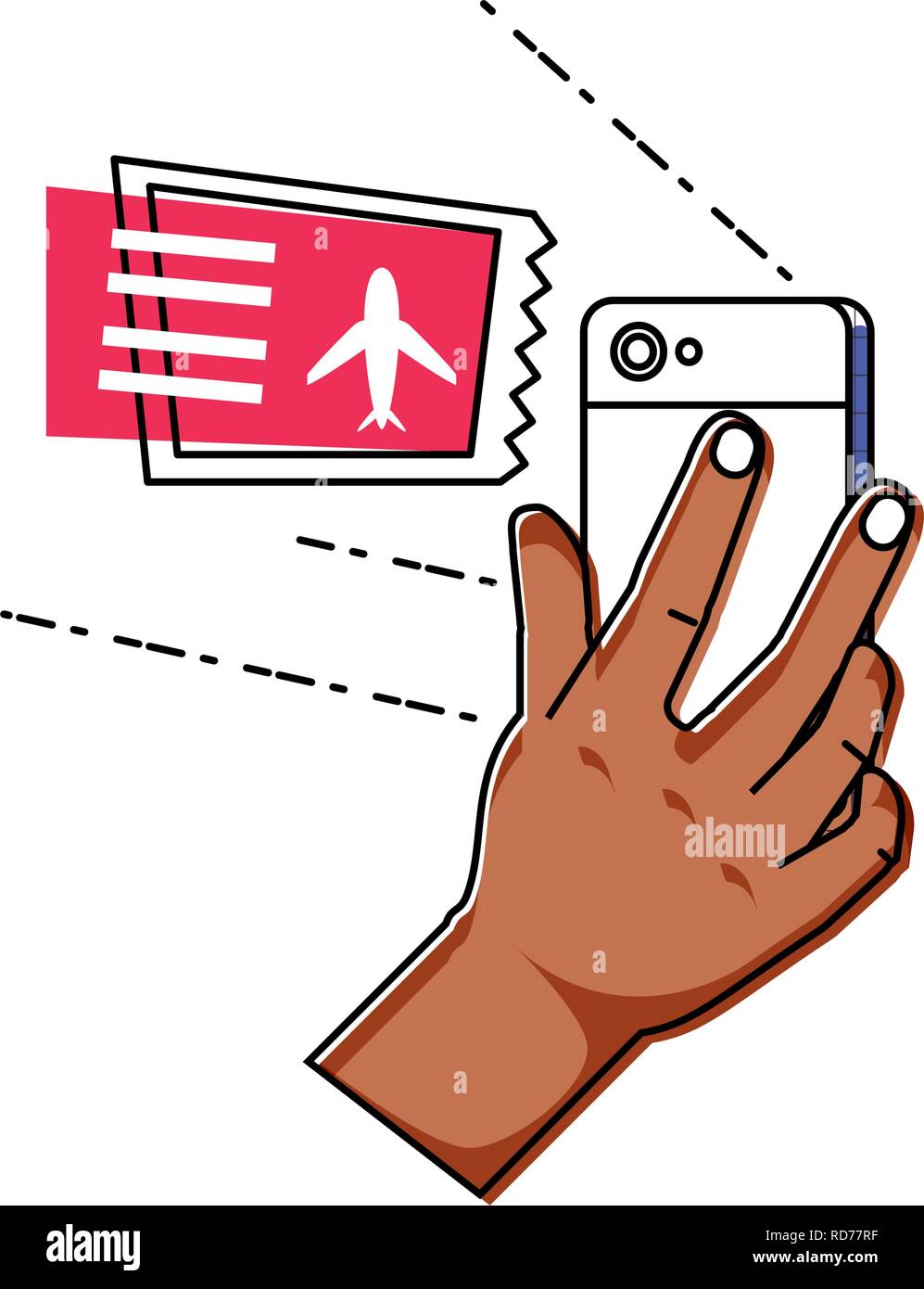 Hand mit Smartphone kaufen Tickets Flug Vector Illustration Design Stock Vektor