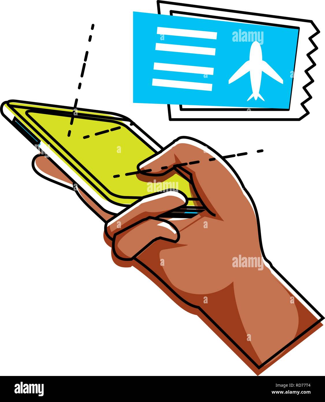 Hand mit Smartphone kaufen Tickets Flug Vector Illustration Design Stock Vektor