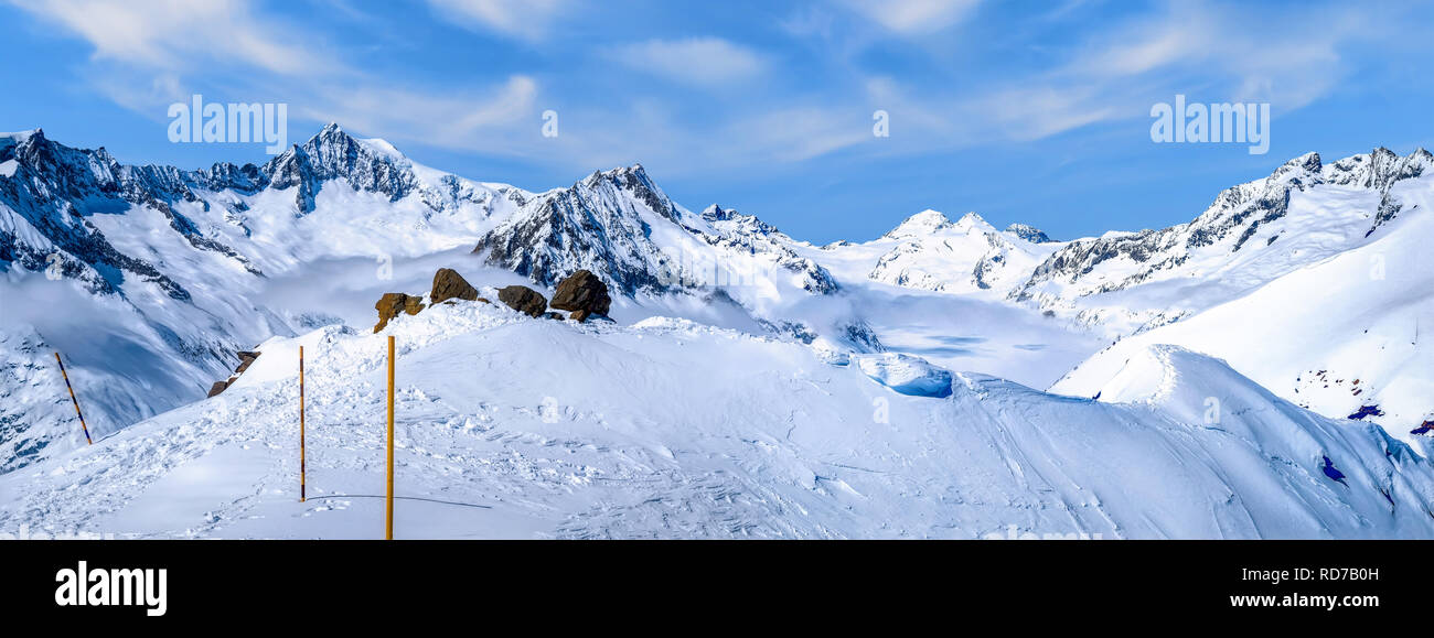Blick auf den Gletscher, Eggishornn, Aletsch, Schweiz Stockfoto