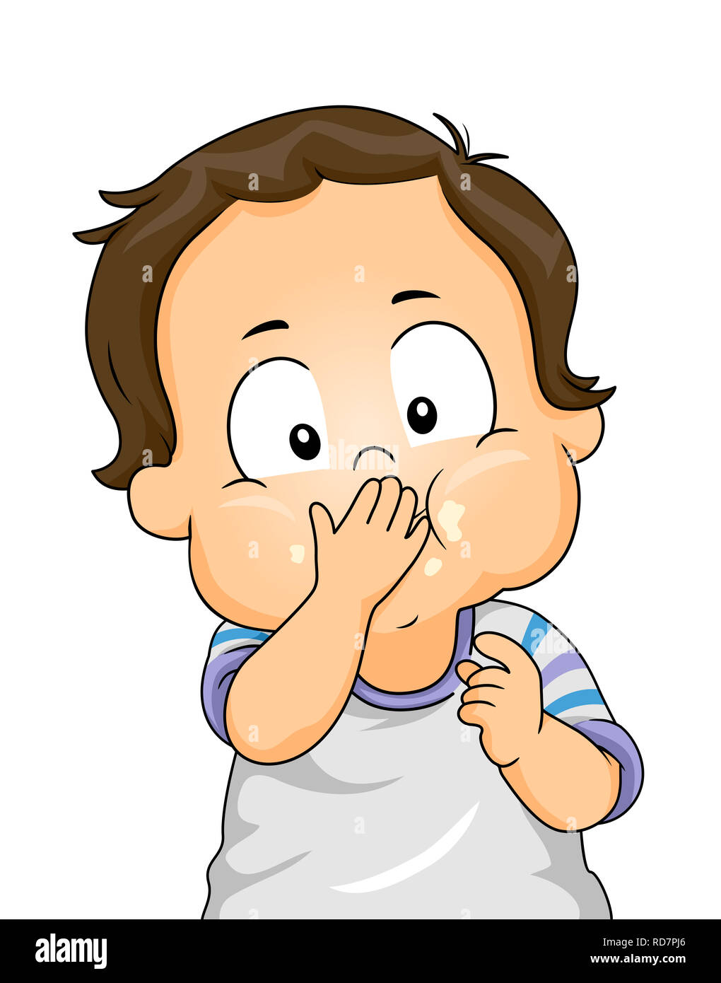 Abbildung Ein Kind Junge Kleinkind Halten Den Mund Voller Essen 