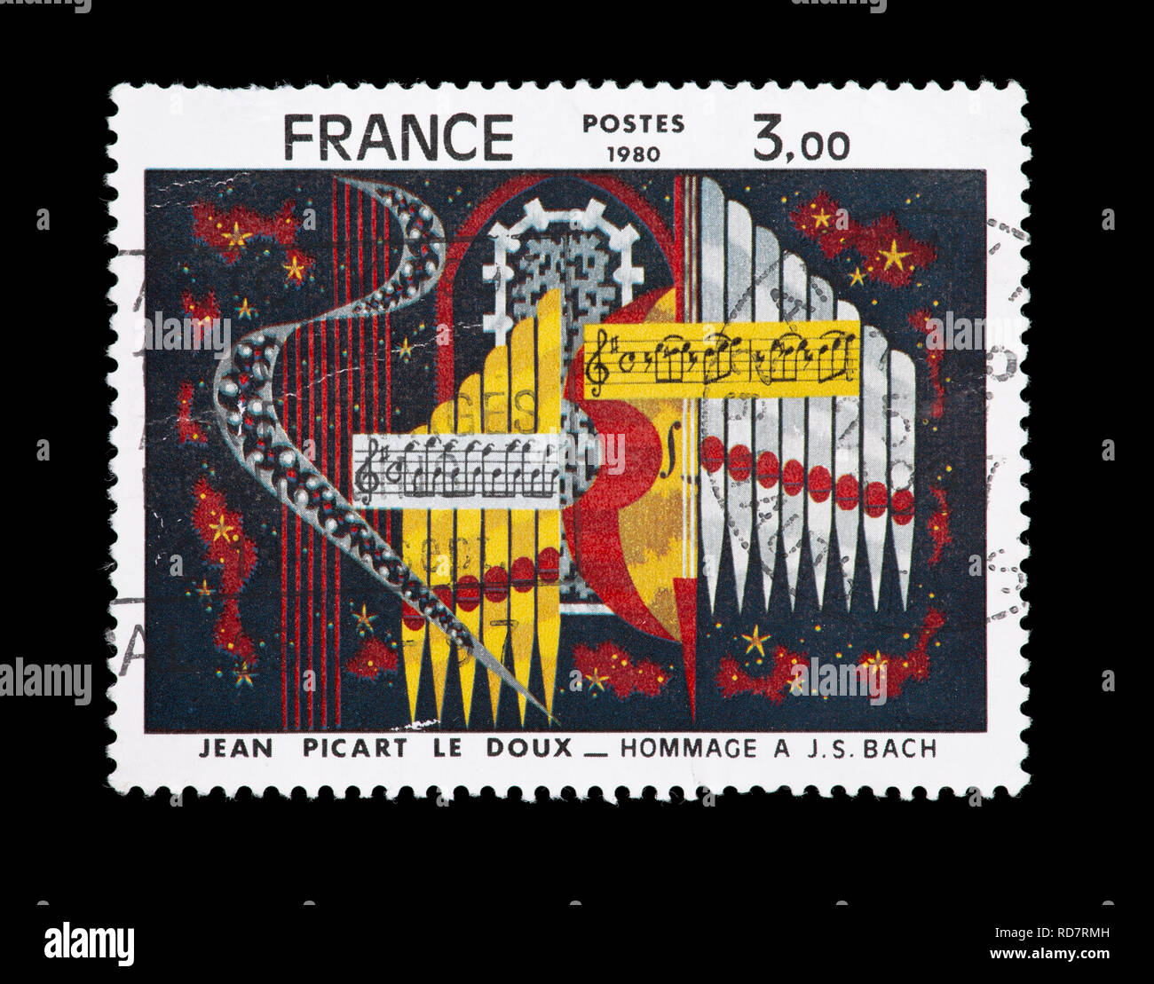 Briefmarke aus Frankreich mit der Darstellung der Jean Picart Le Doux Gemälde "Hommage an J. S. Bach Stockfoto