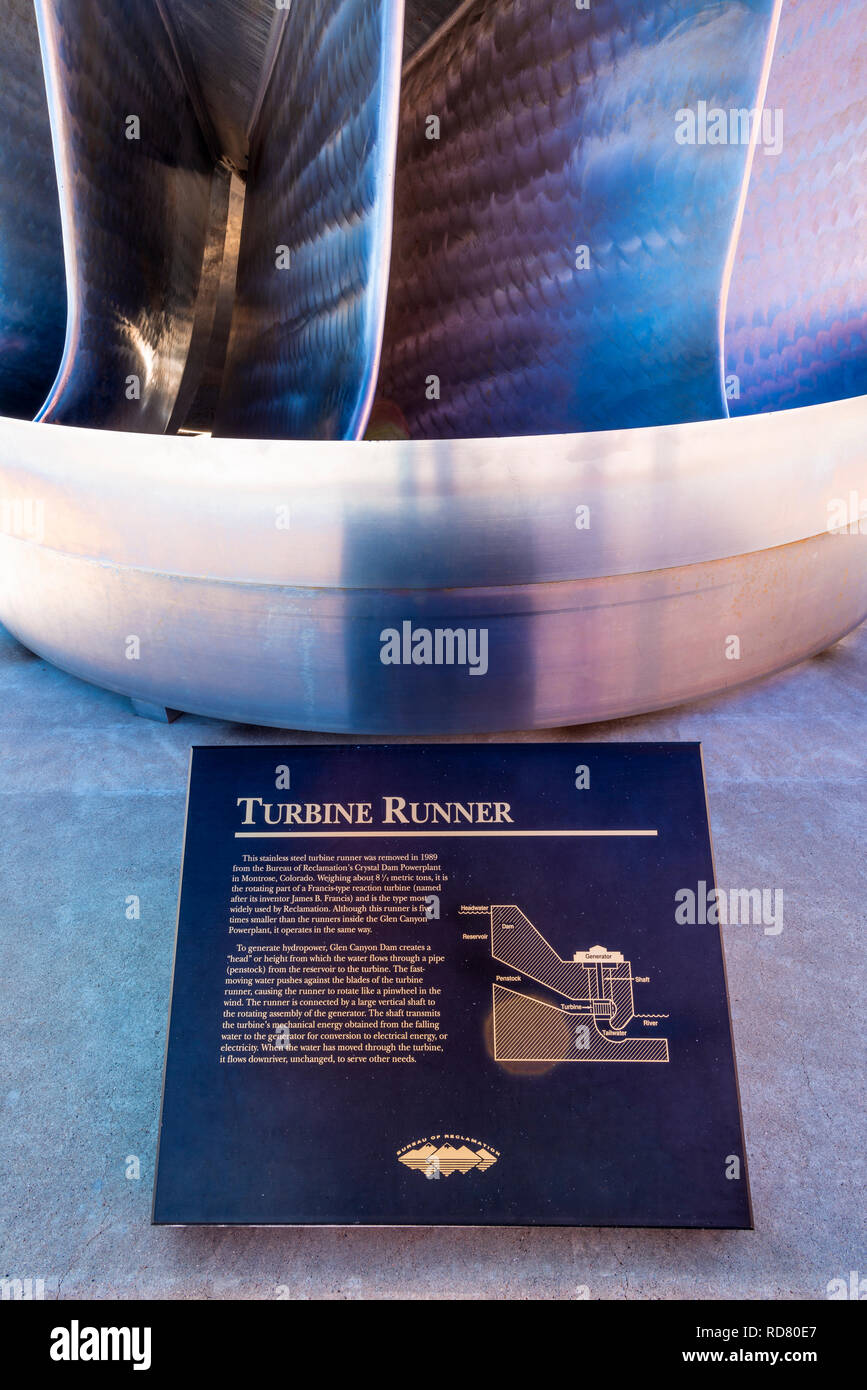 Befundtexte anzuzeigen, Carl Hayden Visitor Center am Glen Canyon Dam, Glen Canyon National Recreation Area, Page, Arizona, USA Stockfoto