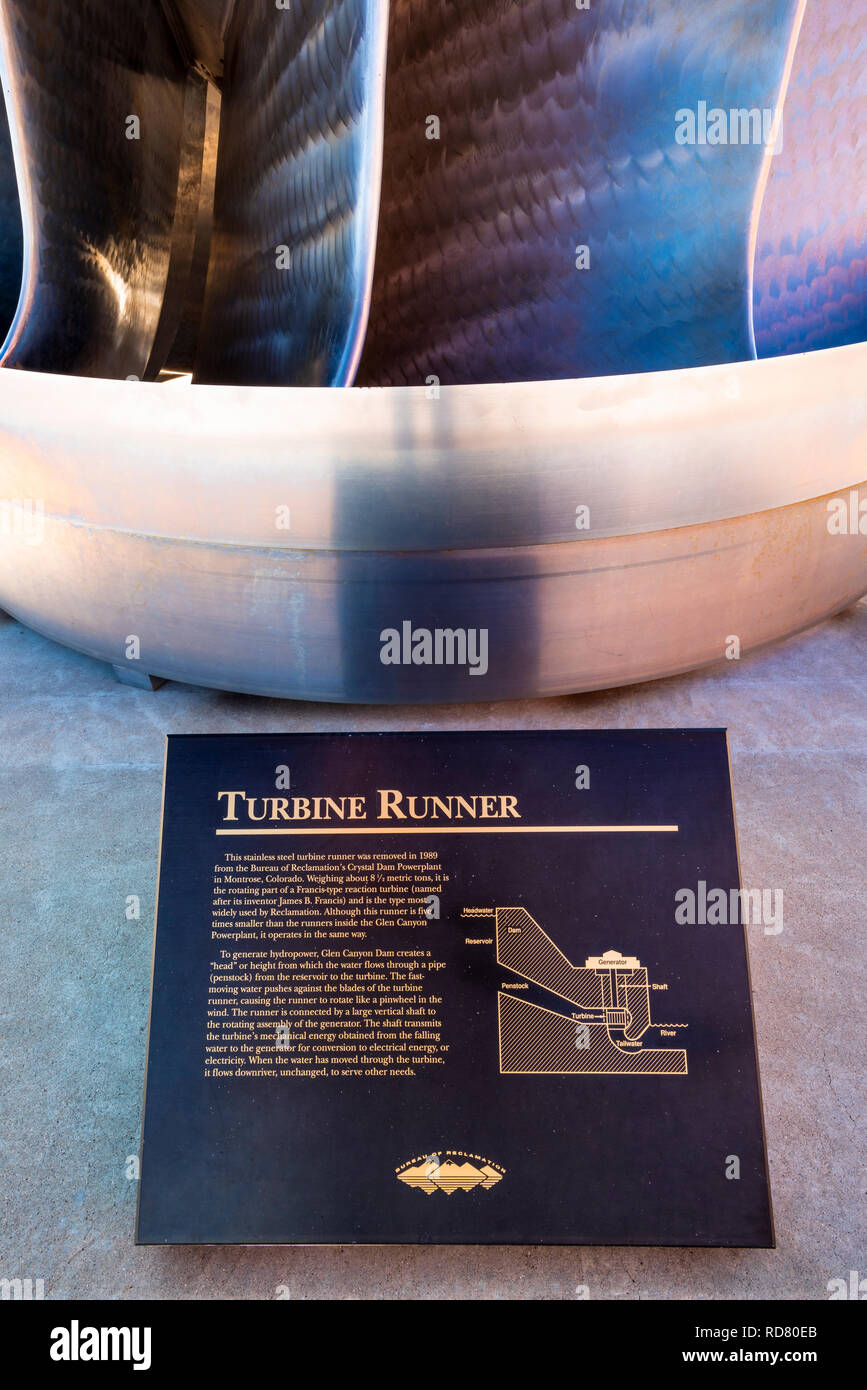 Befundtexte anzuzeigen, Carl Hayden Visitor Center am Glen Canyon Dam, Glen Canyon National Recreation Area, Page, Arizona, USA Stockfoto