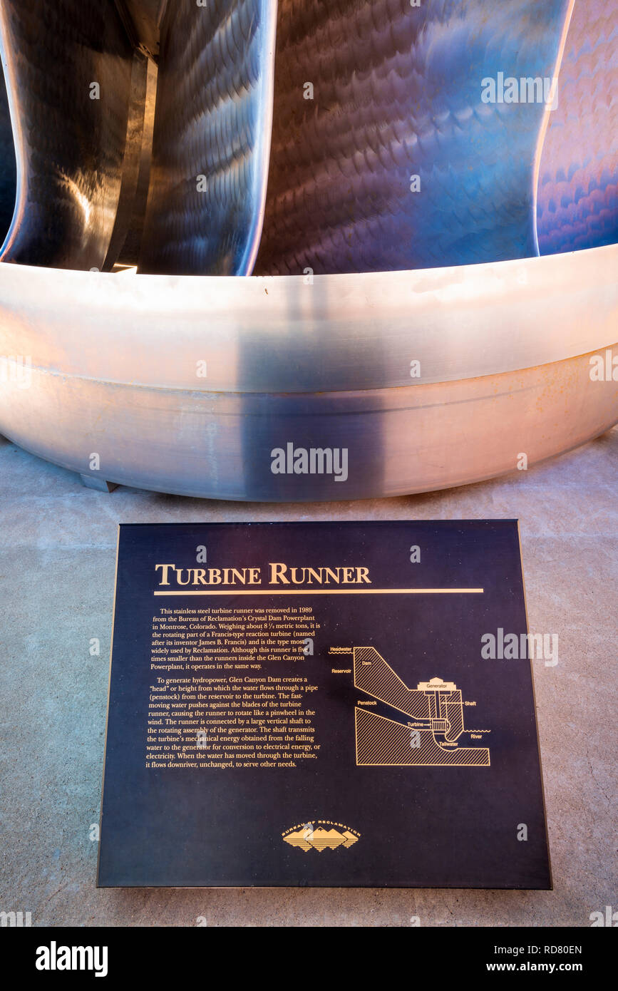 Befundtexte anzuzeigen, Carl Hayden Visitor Center am Glen Canyon Dam, Glen Canyon National Recreation Area, Page, Arizona, USA Stockfoto