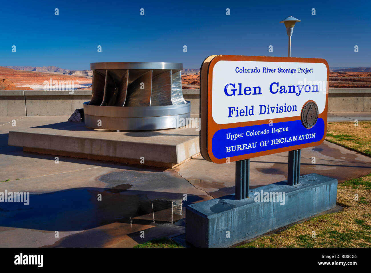 Befundtexte anzuzeigen, Carl Hayden Visitor Center am Glen Canyon Dam, Glen Canyon National Recreation Area, Page, Arizona, USA Stockfoto