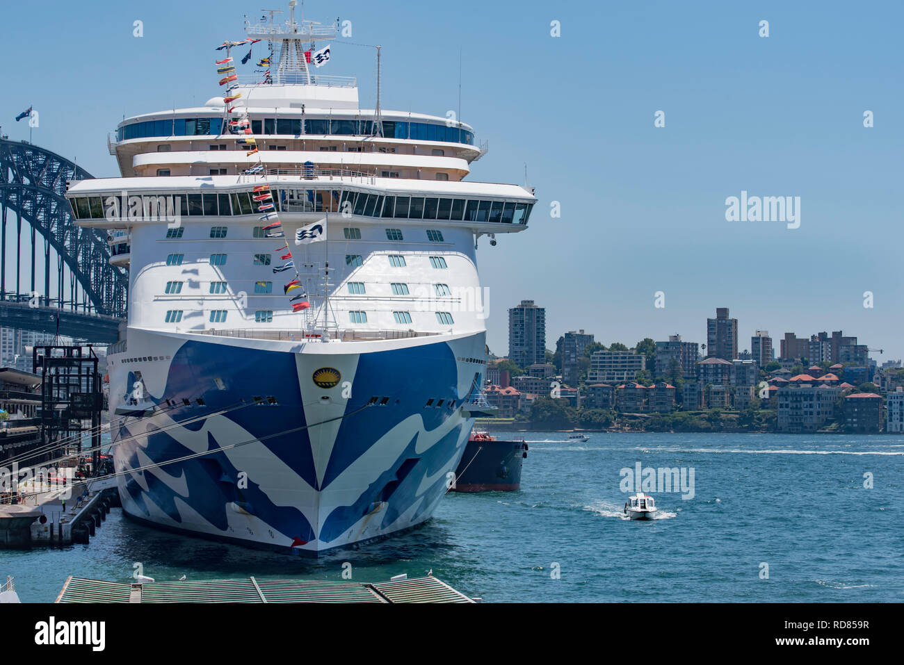 Sydney Australien, Jan 12, 2019: Princess Cruises' neuestes Schiff, majestätischen Prinzessin am internationalen Terminal, Circular Quay, Sydney Hafen. Stockfoto
