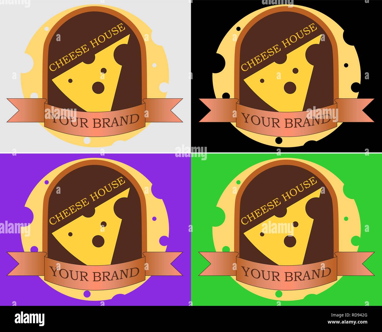 Logo cheese shop oder eine Käserei Mink Maus und Scheibe Käse Stock Vektor