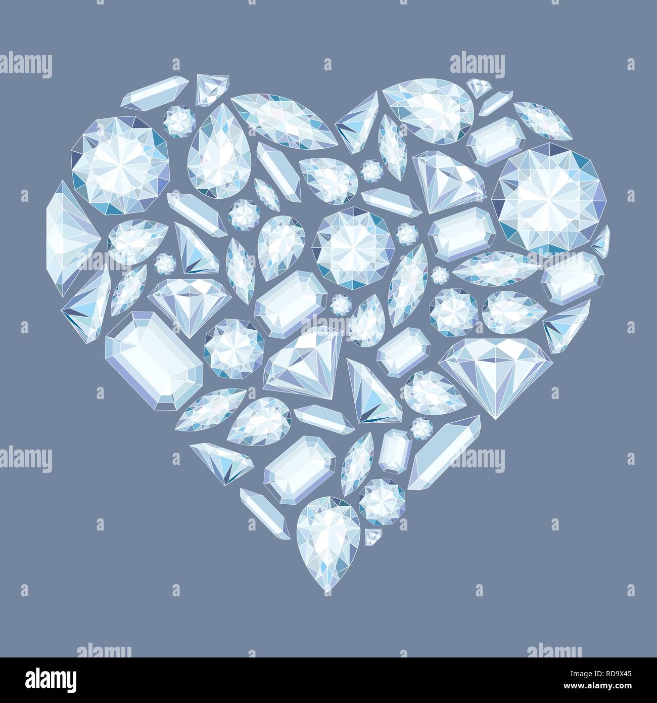 Vektor Herzform mit Diamanten und Kristalle in Pastelltönen mit hellen Hintergrund Juwel für st Valentines Tag Stock Vektor