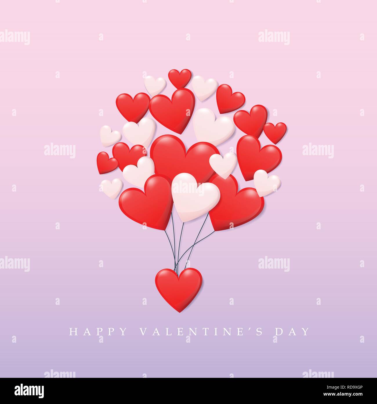 Happy Valentine's Tag Konzept. Gruppe von Herzen in Rot und Weiß als schwebende Ballon bis in den Himmel mit Text happy valentines Tag. Kreative Vektor Stock Vektor