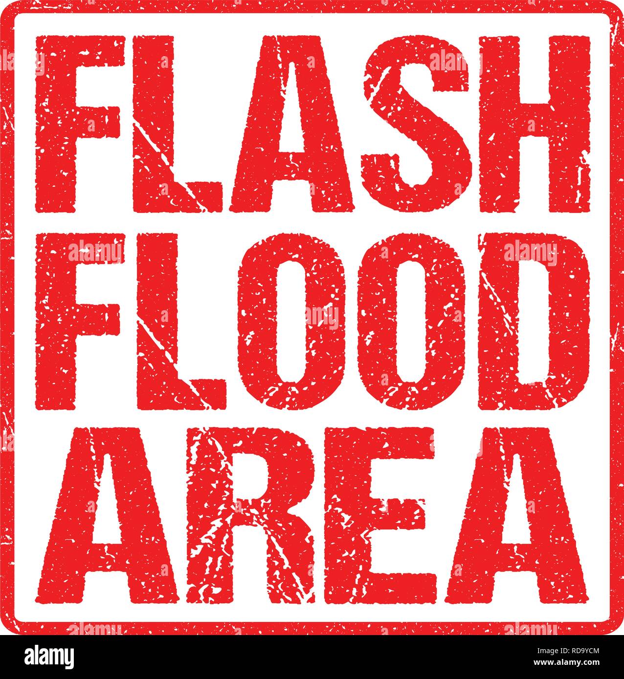 Flutartige Überschwemmung Bereich Zeichen rote Fahne, Hochwasserwarnung mit Distressed Grunge Gummi Textur. Stock Vektor