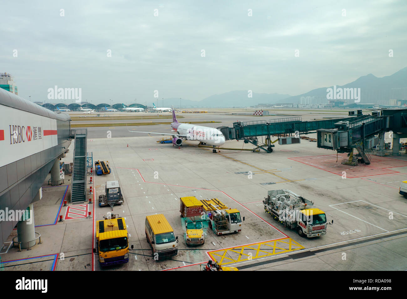 Blick auf Hong Kong Airport. China Stockfoto