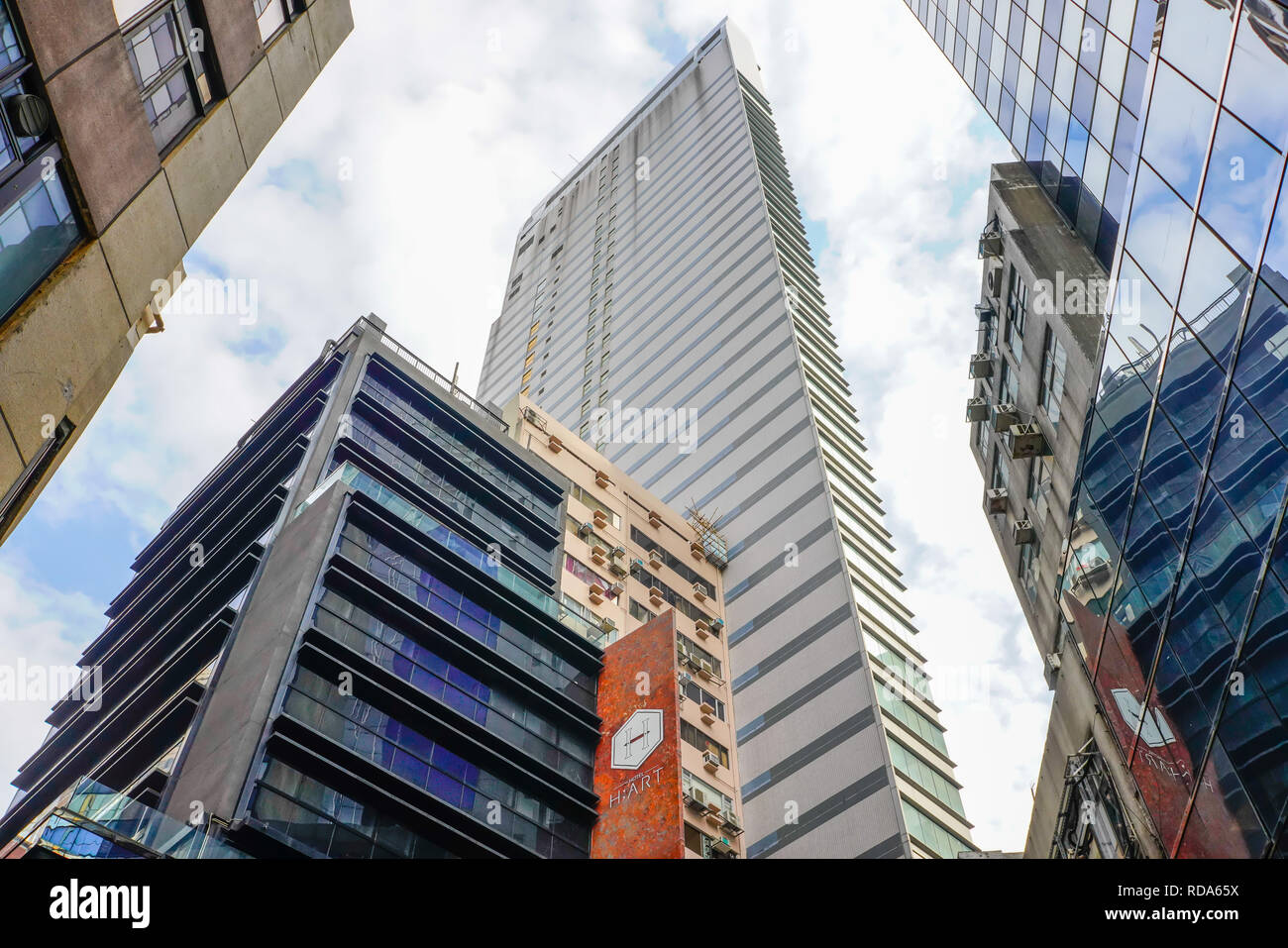 Wolkenkratzer in Hong Kong, überraschen mit einer Vielzahl von Gebäuden und Stilen. 31. Dezember 2018. Stockfoto