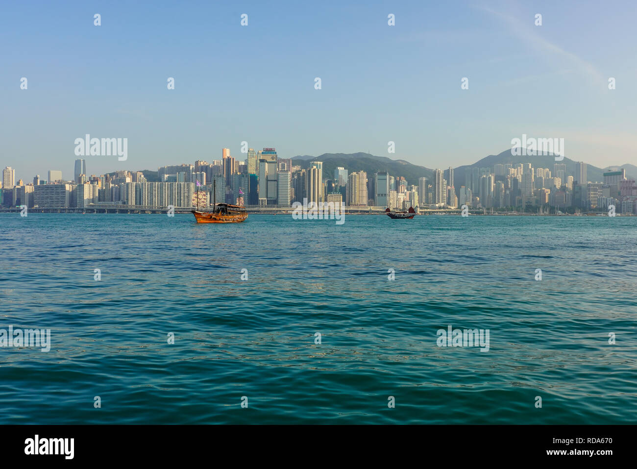 Blick auf die Skyline von Hong Kong Island, Hong Kong China. Stockfoto