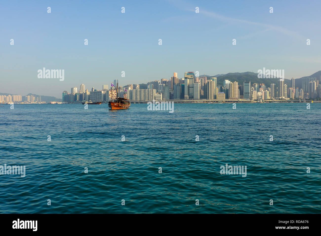 Blick auf die Skyline von Hong Kong Island, Hong Kong China. Stockfoto