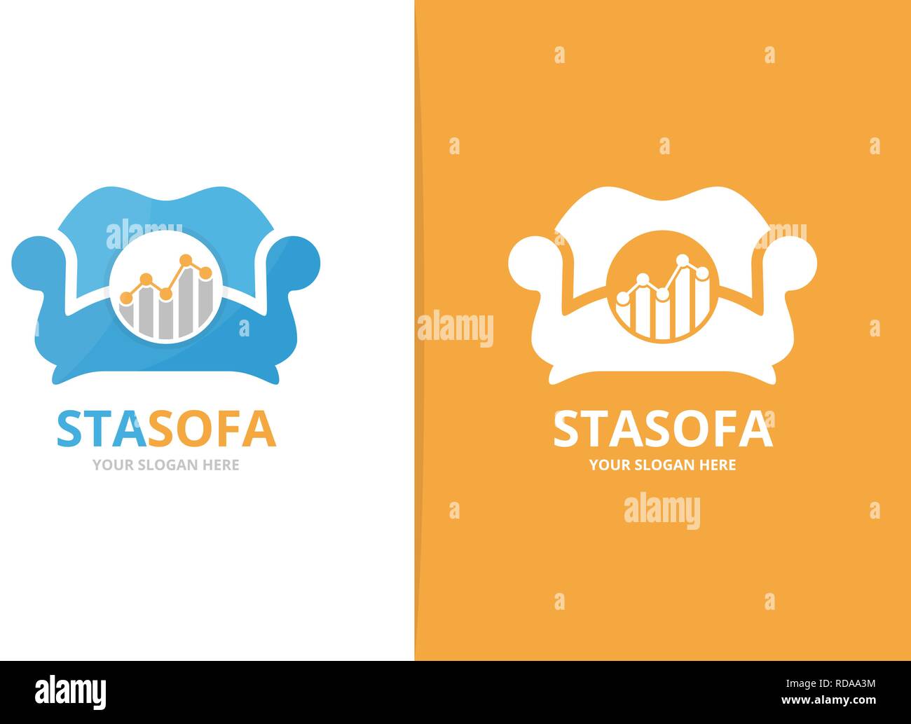 Vektor Grafik und einem Logo Kombination. Diagramm- und Tisch-Symbol oder das Symbol. Einzigartige Grafik und Sessel Logo Design Template. Stock Vektor