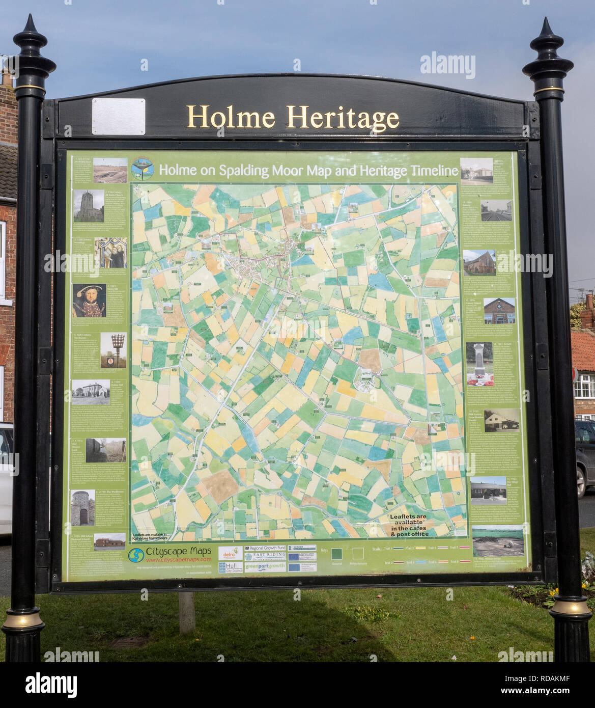 Heritage Information Karte für Touristen in Holme on Spalding Moor, Yorkshire, England, UK. Stockfoto