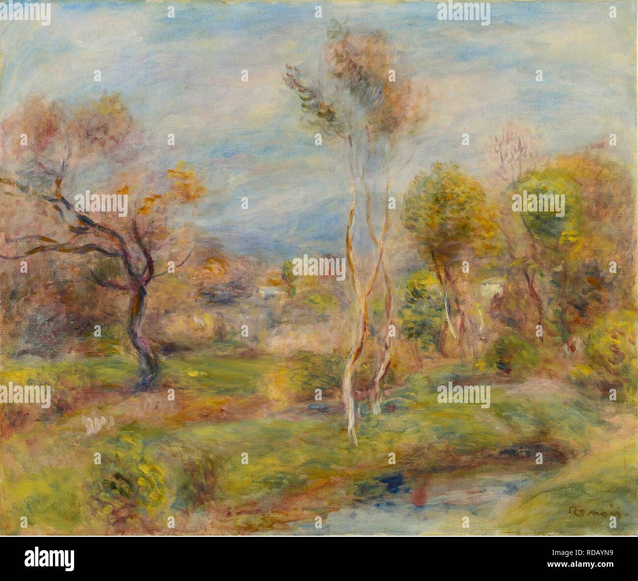 Der Teich, Cagnes oder Landschaft in Cagnes-sur-Mer. Museum: Villa Ephrussi de Rothschild, Académie des Beaux-Arts. Autor: Renoir, Pierre-Auguste. Stockfoto