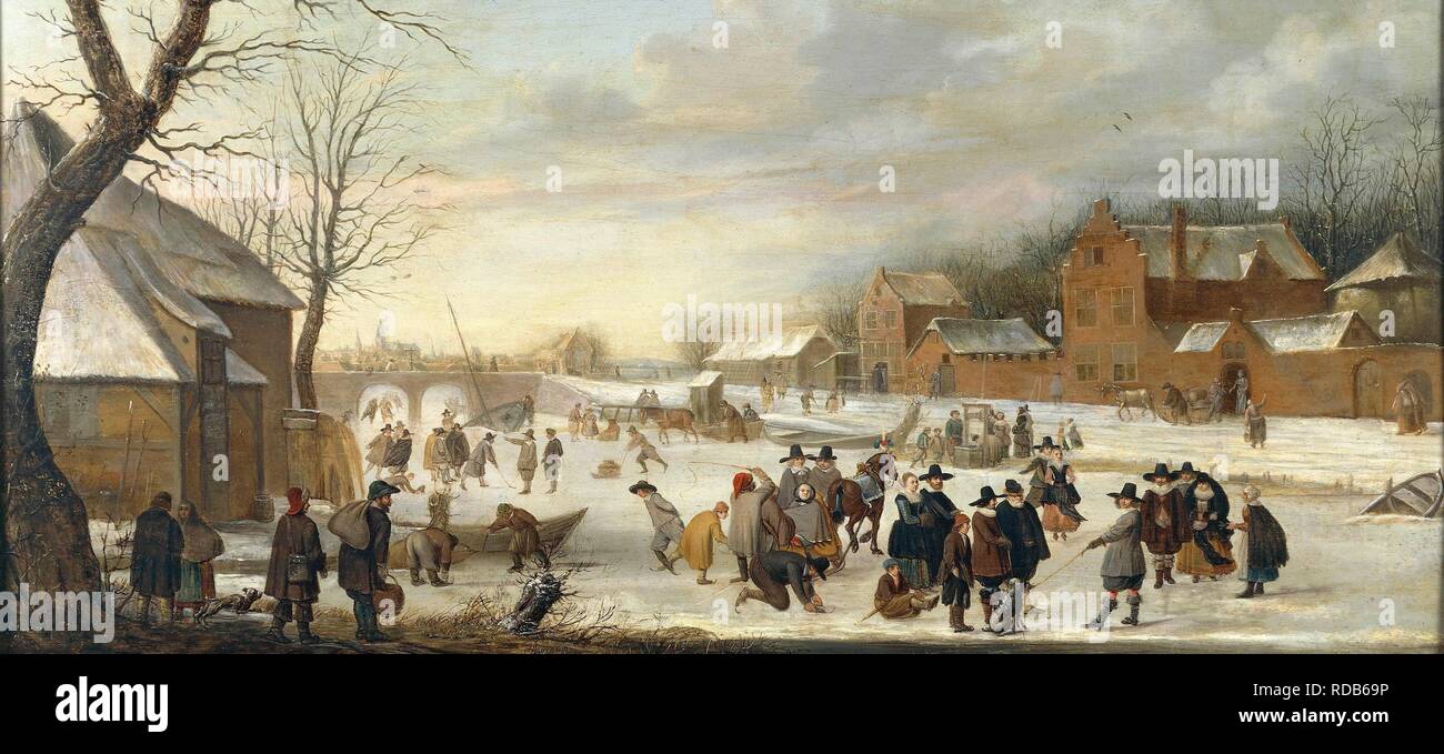 Winterlandschaft mit iceskaters. Museum: private Sammlung. Autor: AVERCAMP, Hendrick. Stockfoto