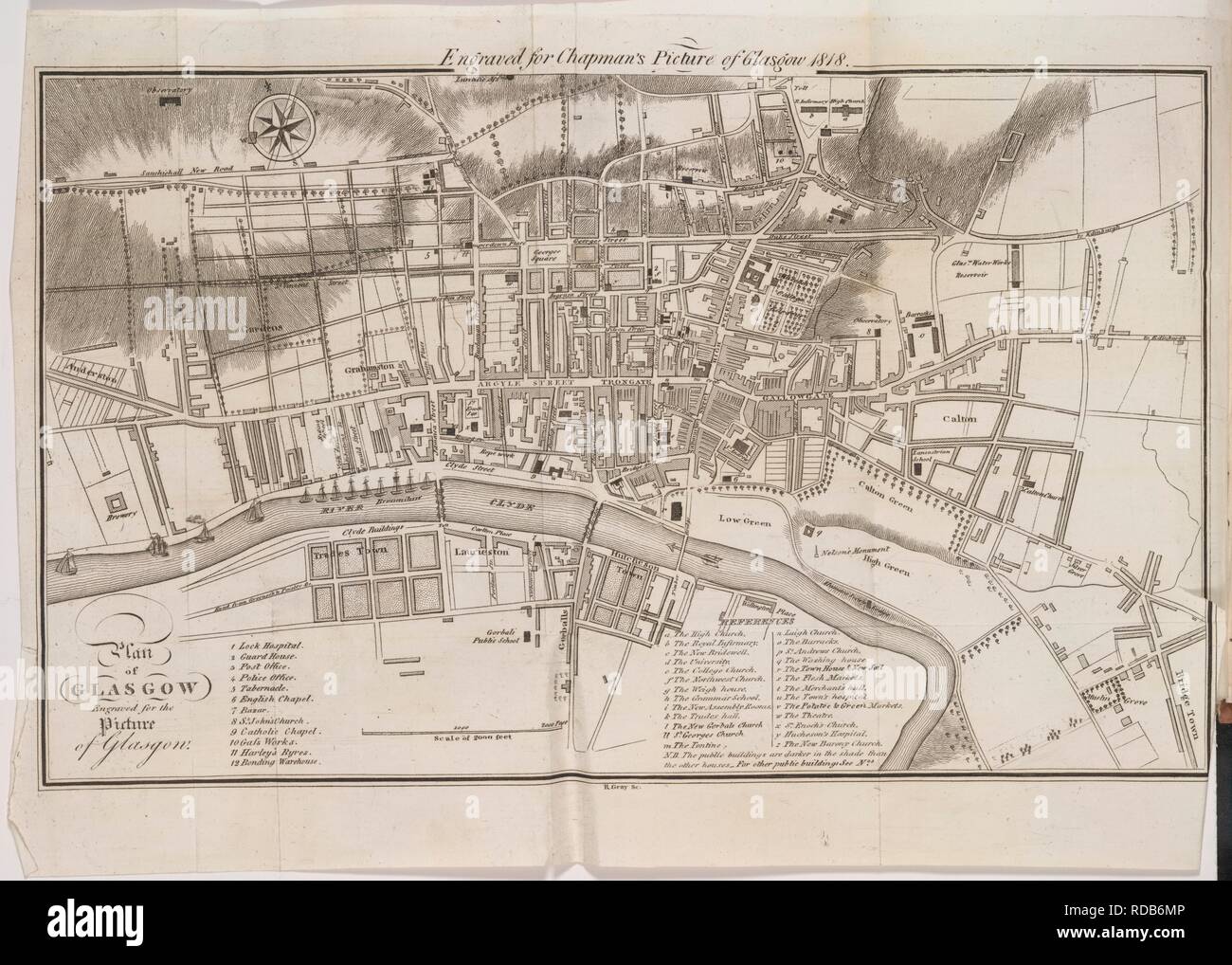 Glasgow. Das Bild von Glasgow, und Fremde' Guide... T.R. Chapman: Glasgow, 1818. Plan von Glasgow Bild vom Bild des Glasgow genommen, und Fremden' Guide dritte Auflage, erweitert. Mit drei Ansichten und zwei Karten verschönert... Ursprünglich veröffentlicht in R. Chapman produziert: Glasgow, 1818. . Quelle: C.129 C.24, gegenüber 1. Sprache: Englisch. Stockfoto