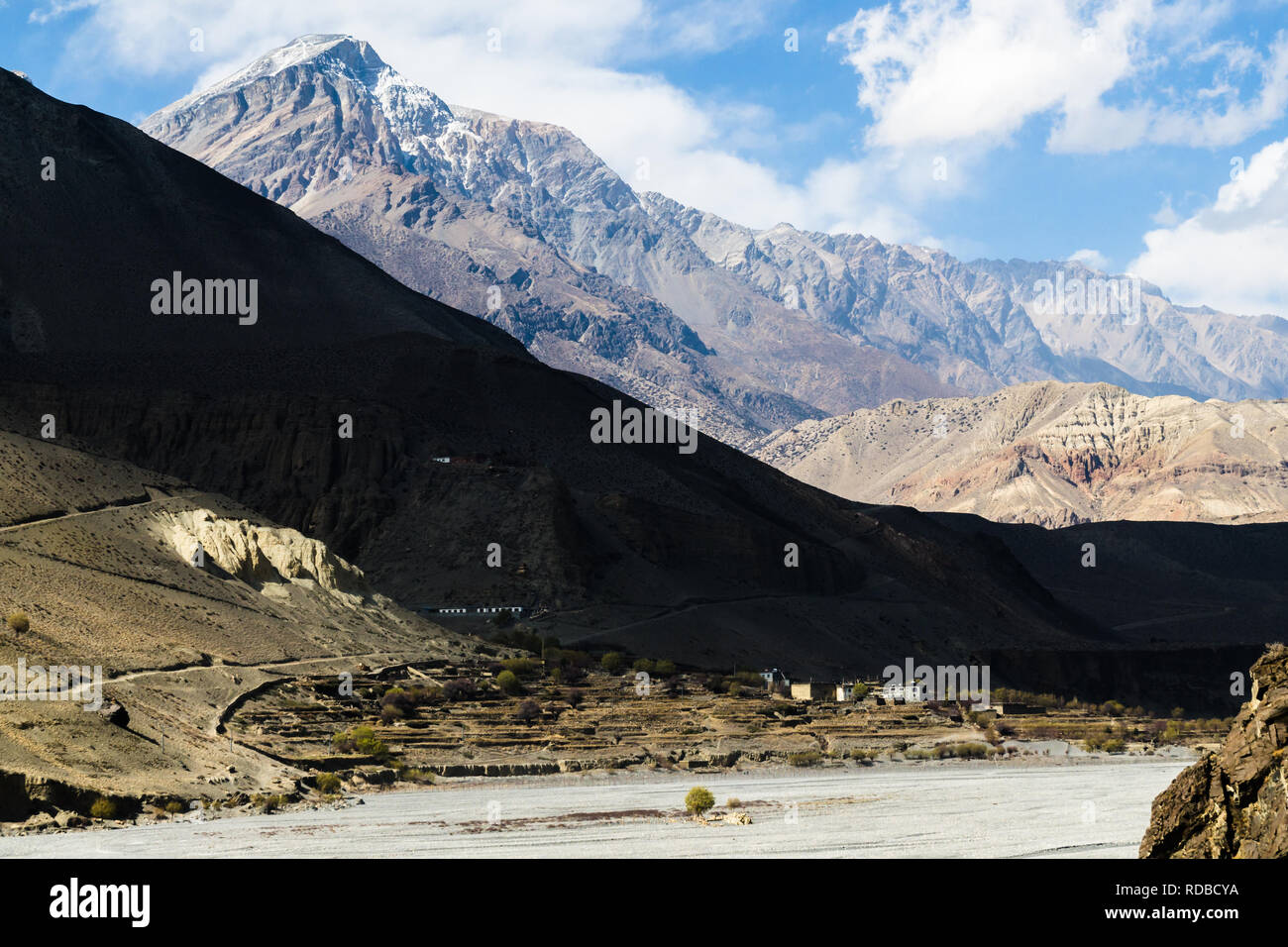 Tiri Dorf im Oberen Mustang und Kali Gandaki River, Kagbeni, Annapurna Circuit, Nepal Stockfoto