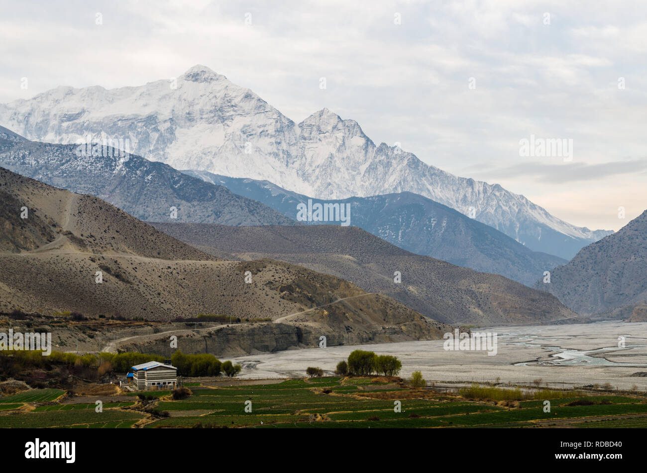 Nilgiri Berge von Kagbeni, Annapurna Circuit, Nepal Stockfoto