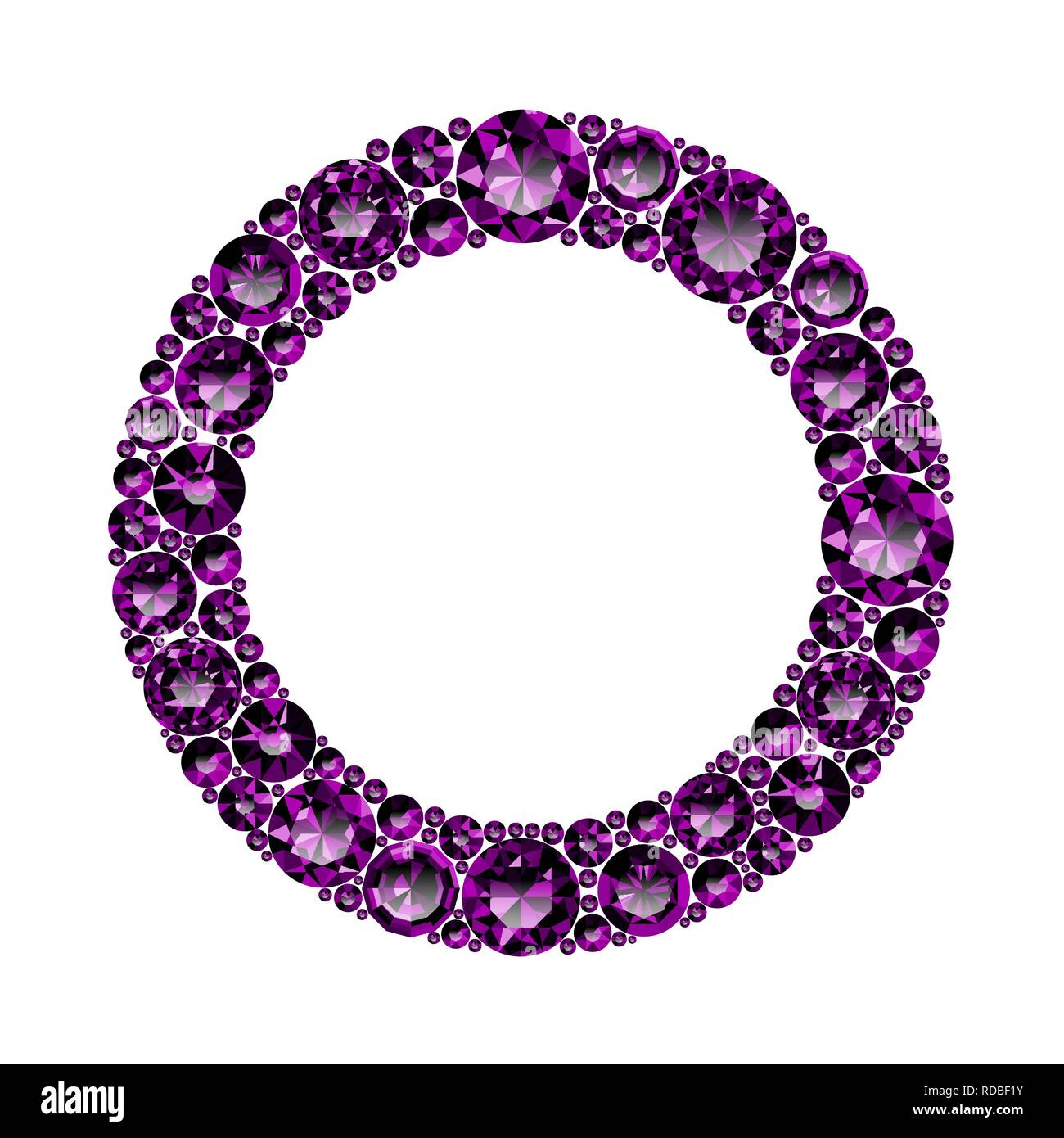 Runde Rahmen aus realistischen lila Amethysten mit komplexen Schnitte Stock Vektor