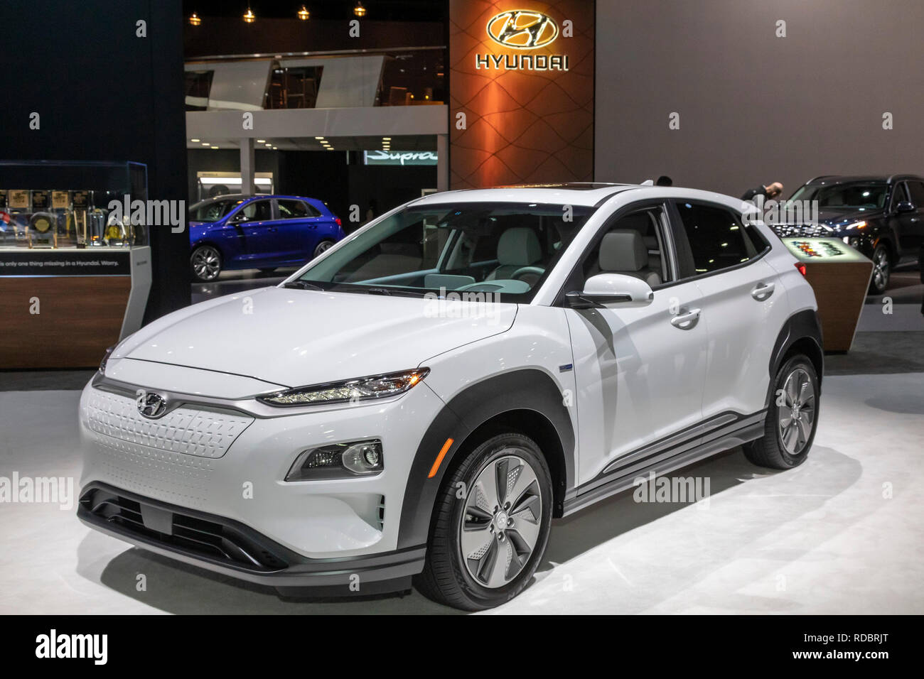 Detroit, Michigan - Der Hyundai Kona Elektrofahrzeug auf der North American International Auto Show. Stockfoto