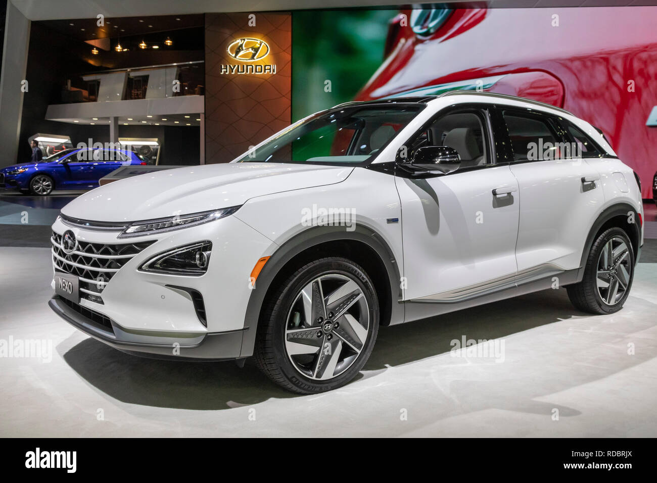 Detroit, Michigan - Der Hyundai Nexo Wasserstoff-brennstoffzellen-Fahrzeug auf der North American International Auto Show. Stockfoto