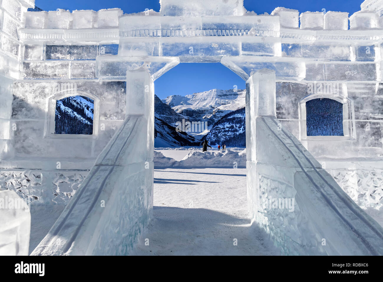 Der Lake Louise Ice Magic Festival in Banff National Park, Alberta, Kanada Stockfoto