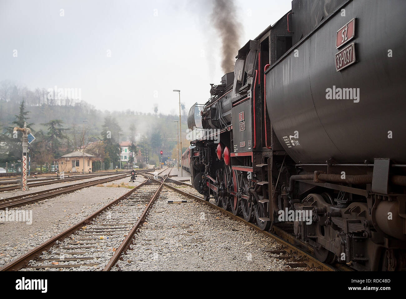 Alten Dampfzug am Bahnhof von Nova Gorica, Slowenien Stockfoto