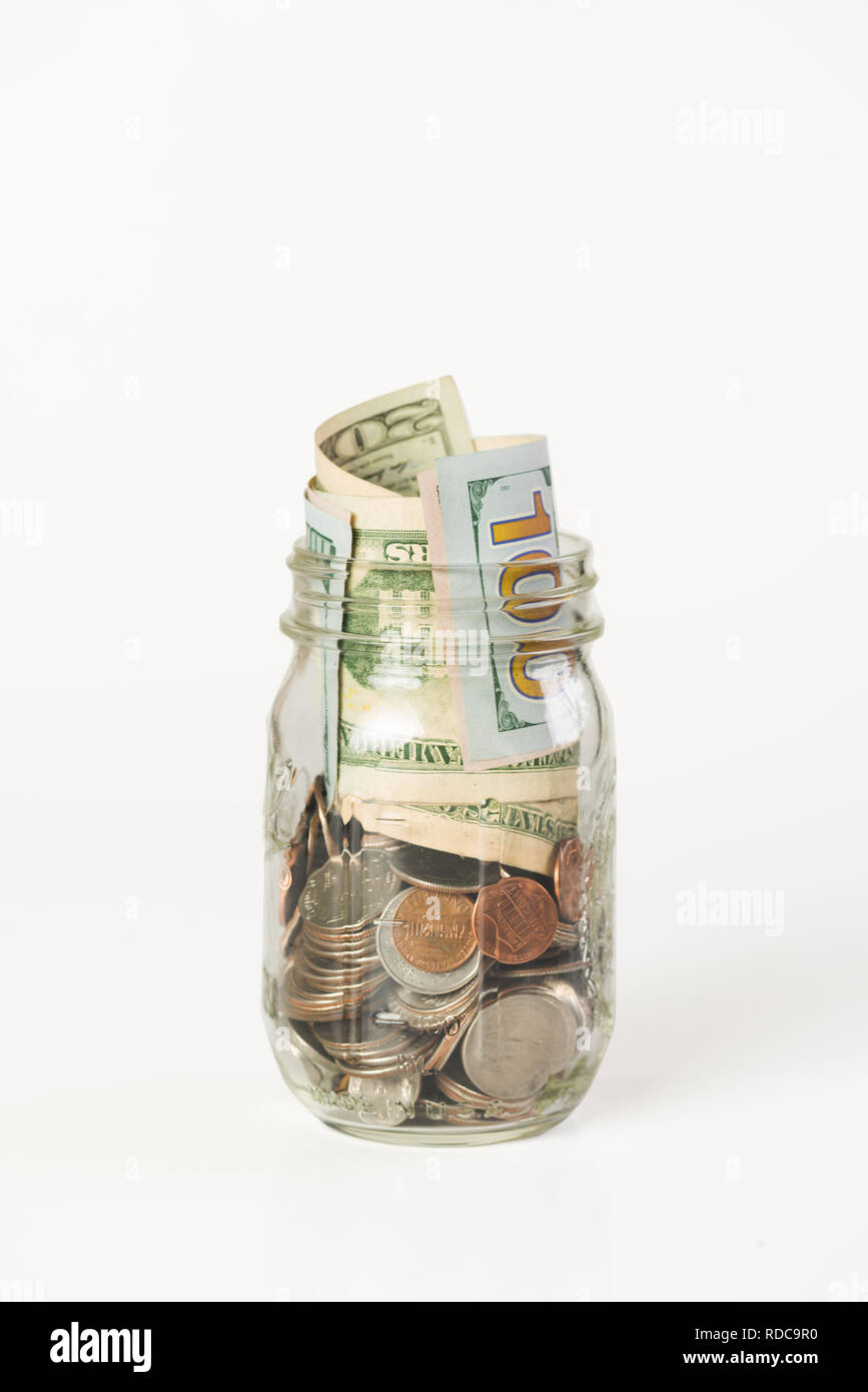 Geld im Weckglas Stockfoto