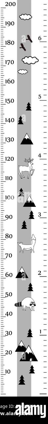 Kinder Höhe chart in minimalistischen skandinavischen Stil. Meter Wand oder Höhe Meter, Zentimeter und Zoll. Schwarze und weiße Vektor. Stock Vektor
