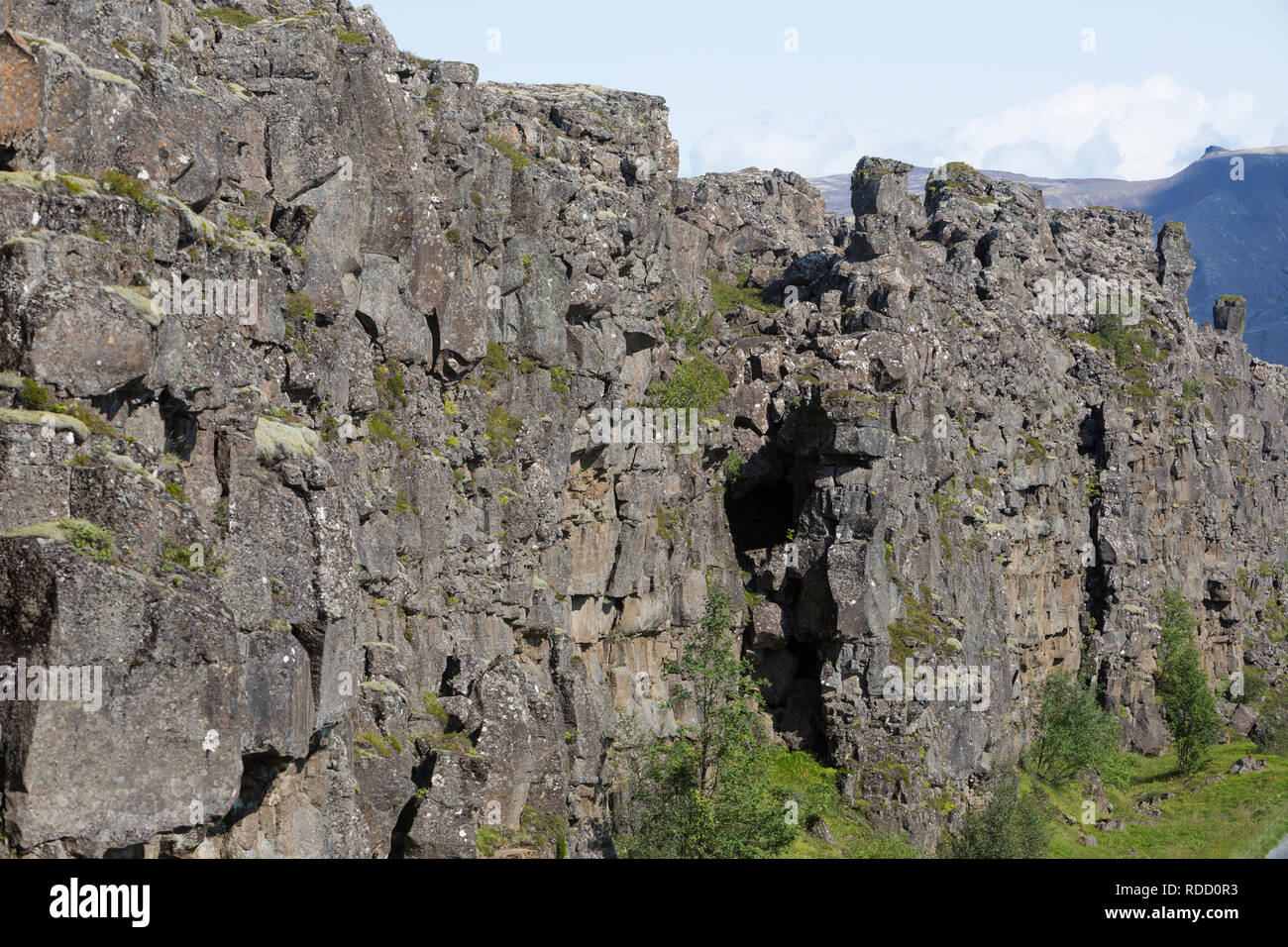 Almannagjá, Almannagja, Allmännerschlucht, Allmänner-Schlucht, Schlucht im Nationalpark Þingvellir, Þingvellir, Pingvellir, Thingvellir, Þingvellir-Na Stockfoto